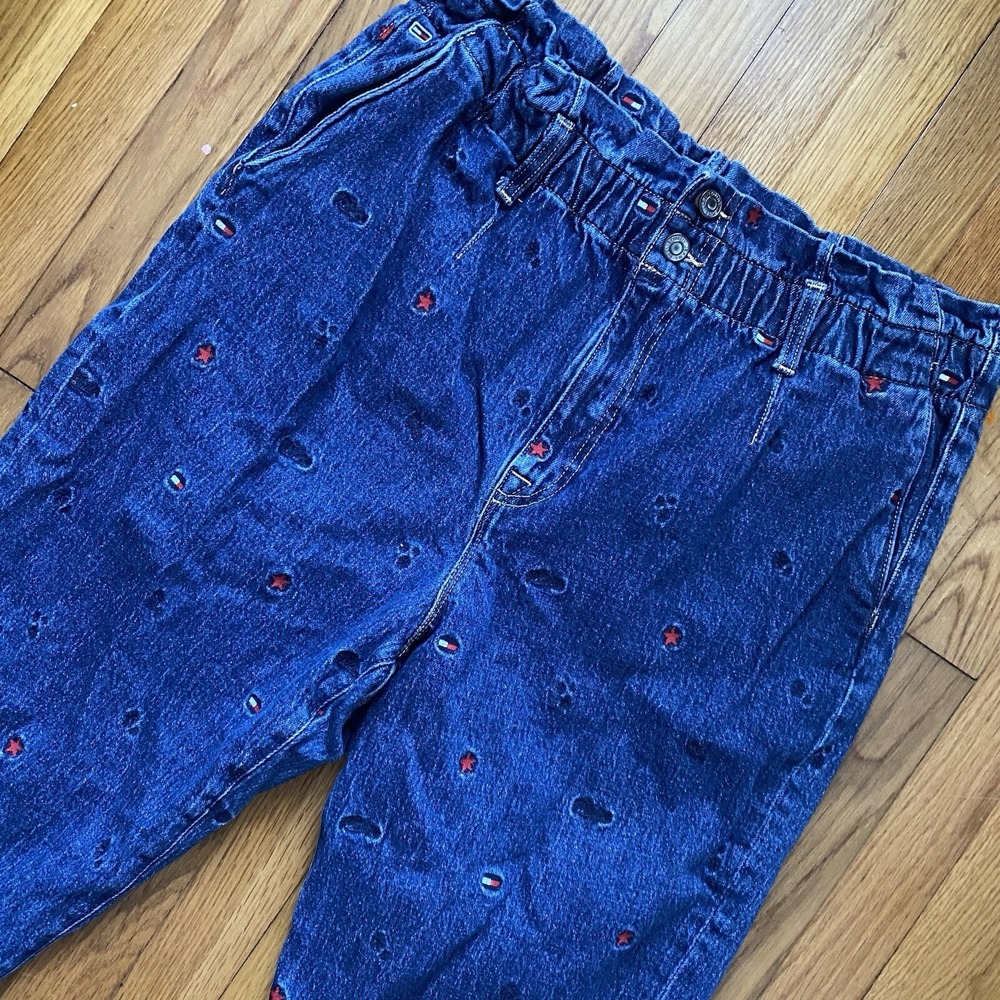 Tommy Jeans Hilfiger All Over Logo Jeans Paper bag Waist Slimming Pockets Sz 16‎